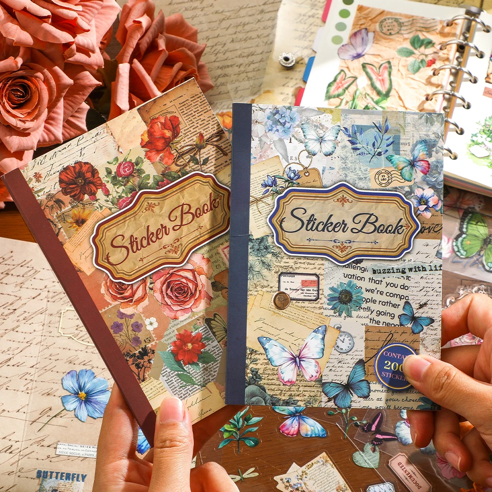 200+Pcs Vintage Botanical Sticker Book Waterproof PET Flower Plant Decals for Journaling Scrapbooking Craft Projects Decor