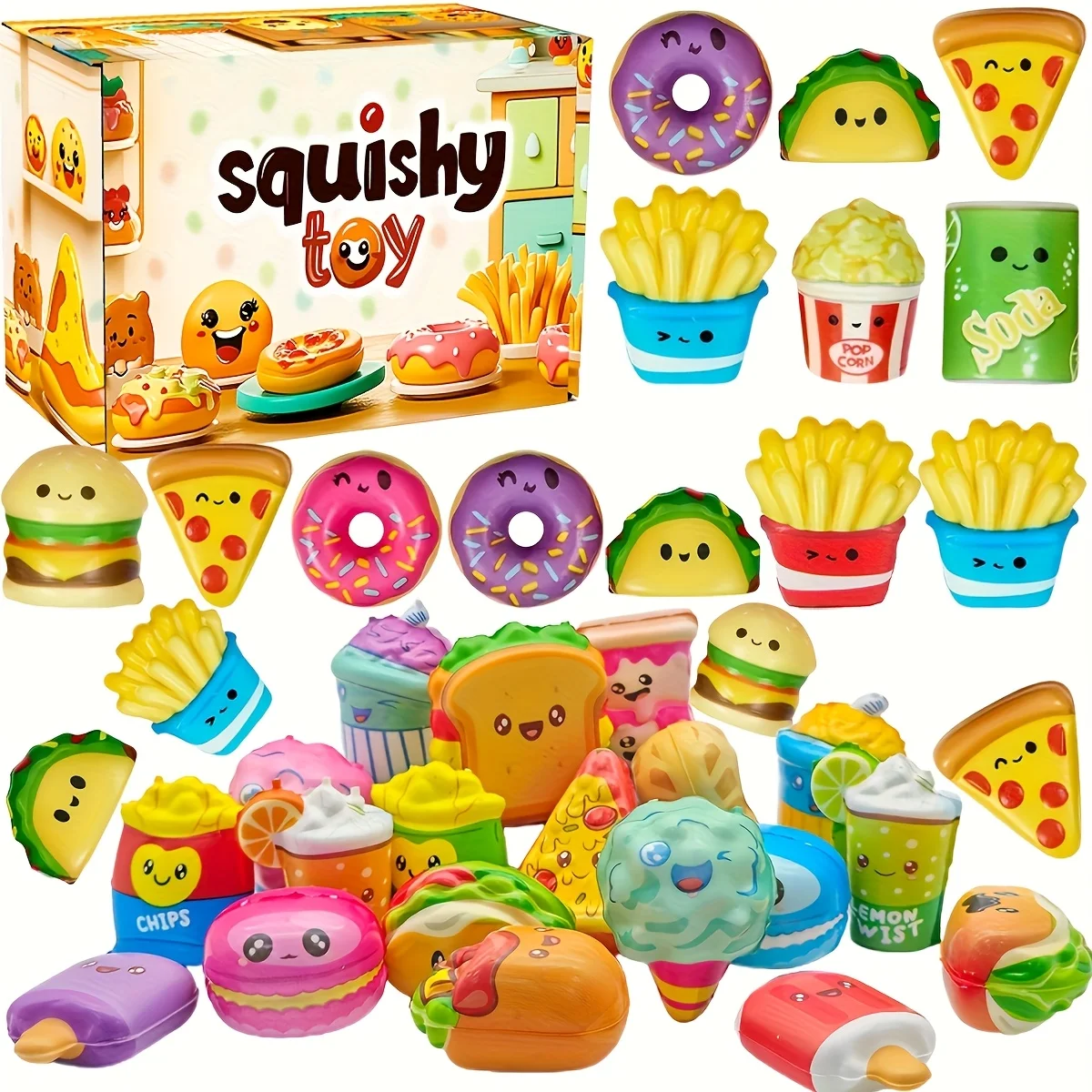 Mini Squeeze Toys, School and Birthday Gift Pack with Various Food &Fries Slow-Rising Squishy Toys,Random Styles Christmas