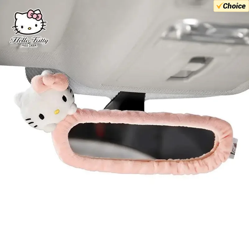 

Hello Kitty Car Rearview Mirror Cover Sanrio Cartoon Flannel Auto Rear View Mirror Decoration Automotive Interior Accessories