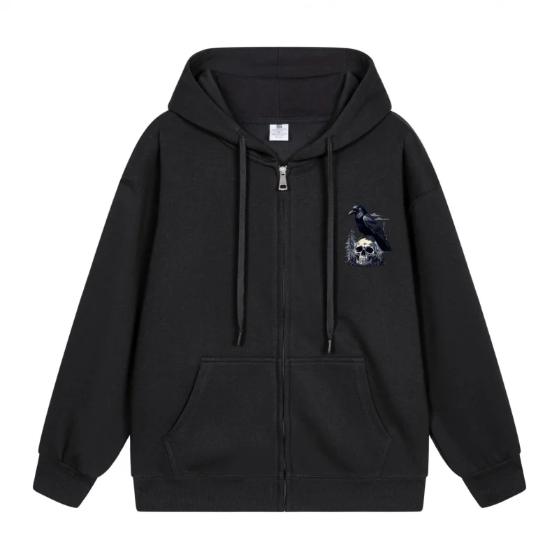 

Men's Zip-Up Hoodie Black Hoodie With Skull Design Halloween in 2025 Casual Couples’ Style Halloween Theme Halloween Party Outf