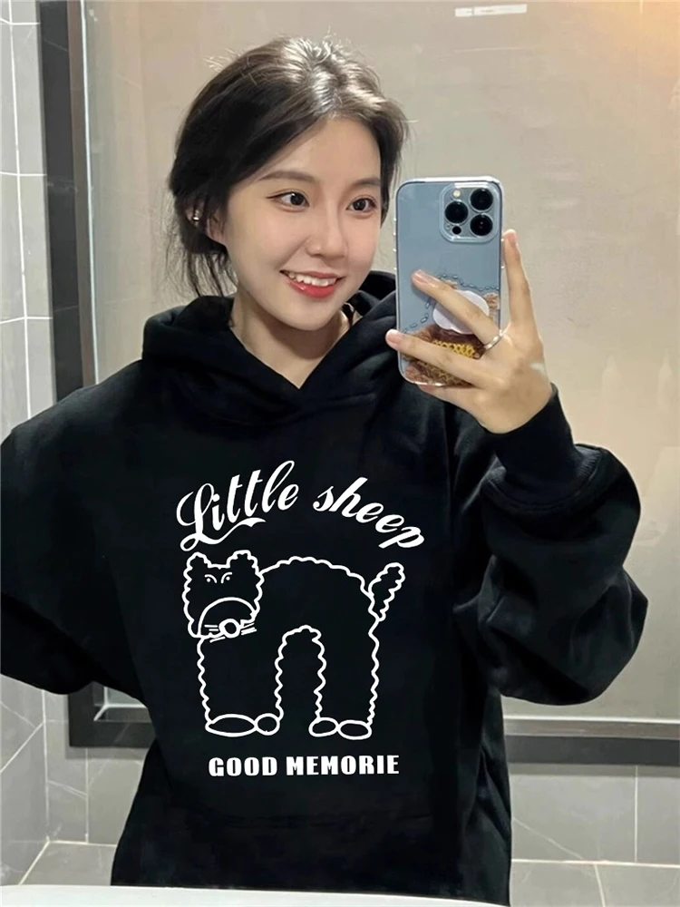 

American Retro Hoodie Women's Autumn Winter Loose Lazy Sle Small Fat eep Trendy Outerwear Top Casual Comfortable Sweatirt