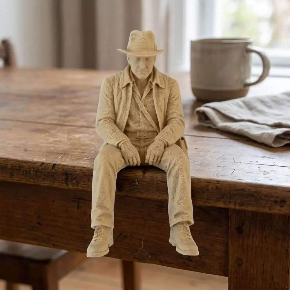 3D Printed Explorer Sitting Statue Realistic Western Cowboy Vintage Explorer Figurine Plastic Unique Explorer Desk Sculpture