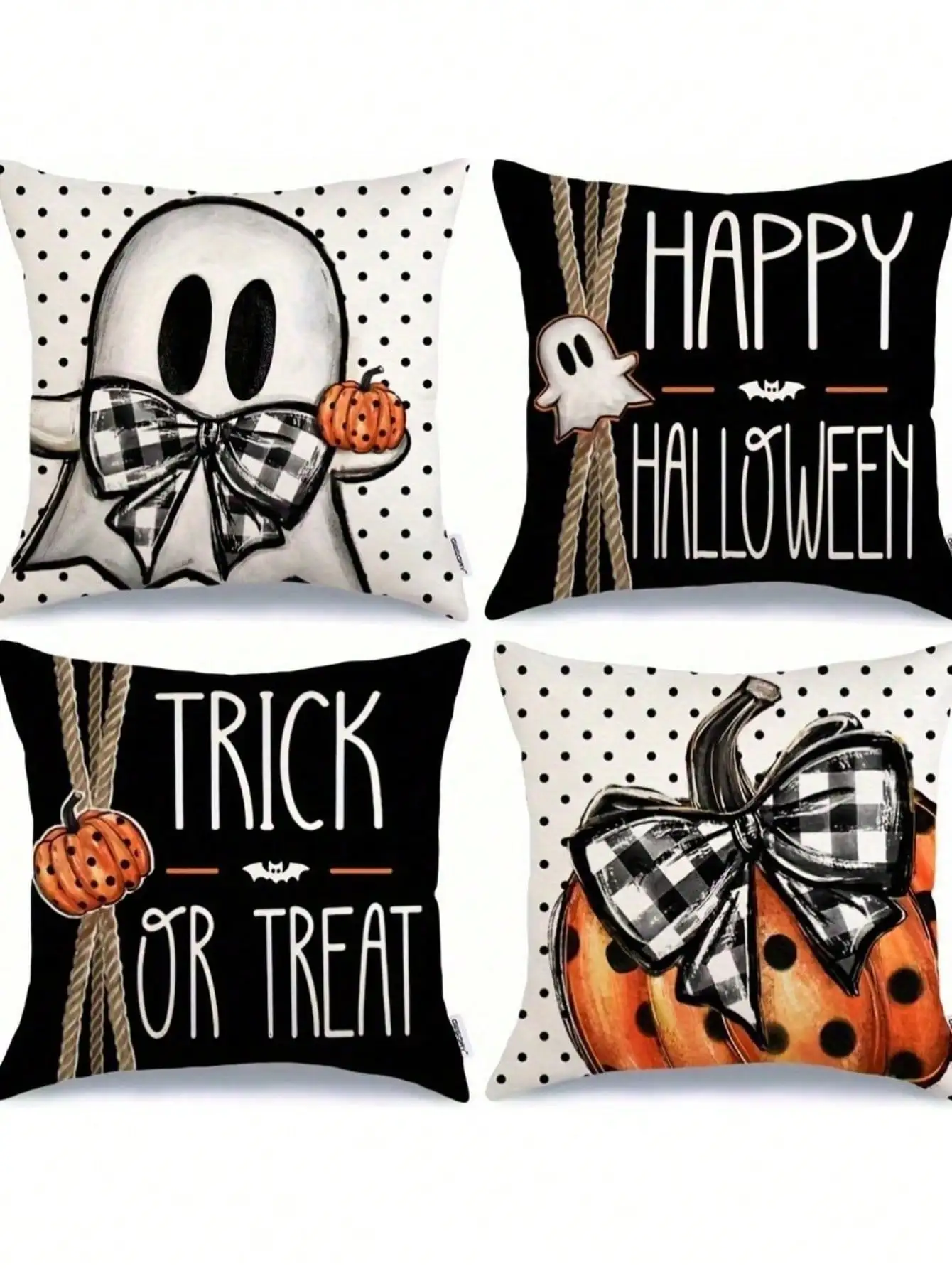Single-Sided 4pcs Halloween Throw Pillow Covers, Polyester With Zipper, Machine Washable, Suitable For Living Room, Pumpkin And Skull Pattern Decorative Cushions 18x18 Inches,Room Decor,Halloween Decor,Christmas Decrotions,Fall Decor