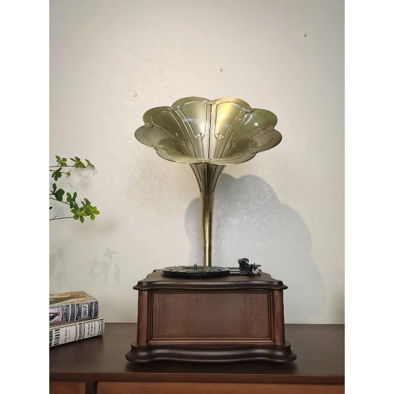 High Retro Vinyl Record Player Large Alloy Speakers Stylish Gramophone Adaptor USB Radio RCA Output Function Durable Metal