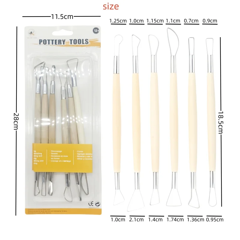 6 wooden mud flat wire knife pottery clay tools Log pottery clay carving plastic knife pottery clay tools
