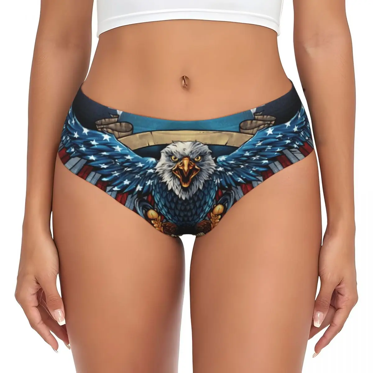 Custom Women's US Flag Wings Eagle Brief Panties Female Soft American Flag Underwear Underpants