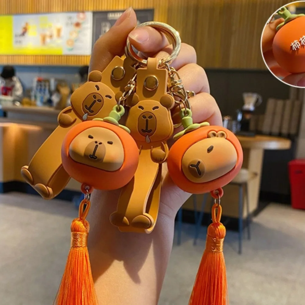 Kawaii Creative Capybara Keychain Tassel Guinea Pig Simulation Capibara Animal Capy PVC Capibara Anime Keyring Gift