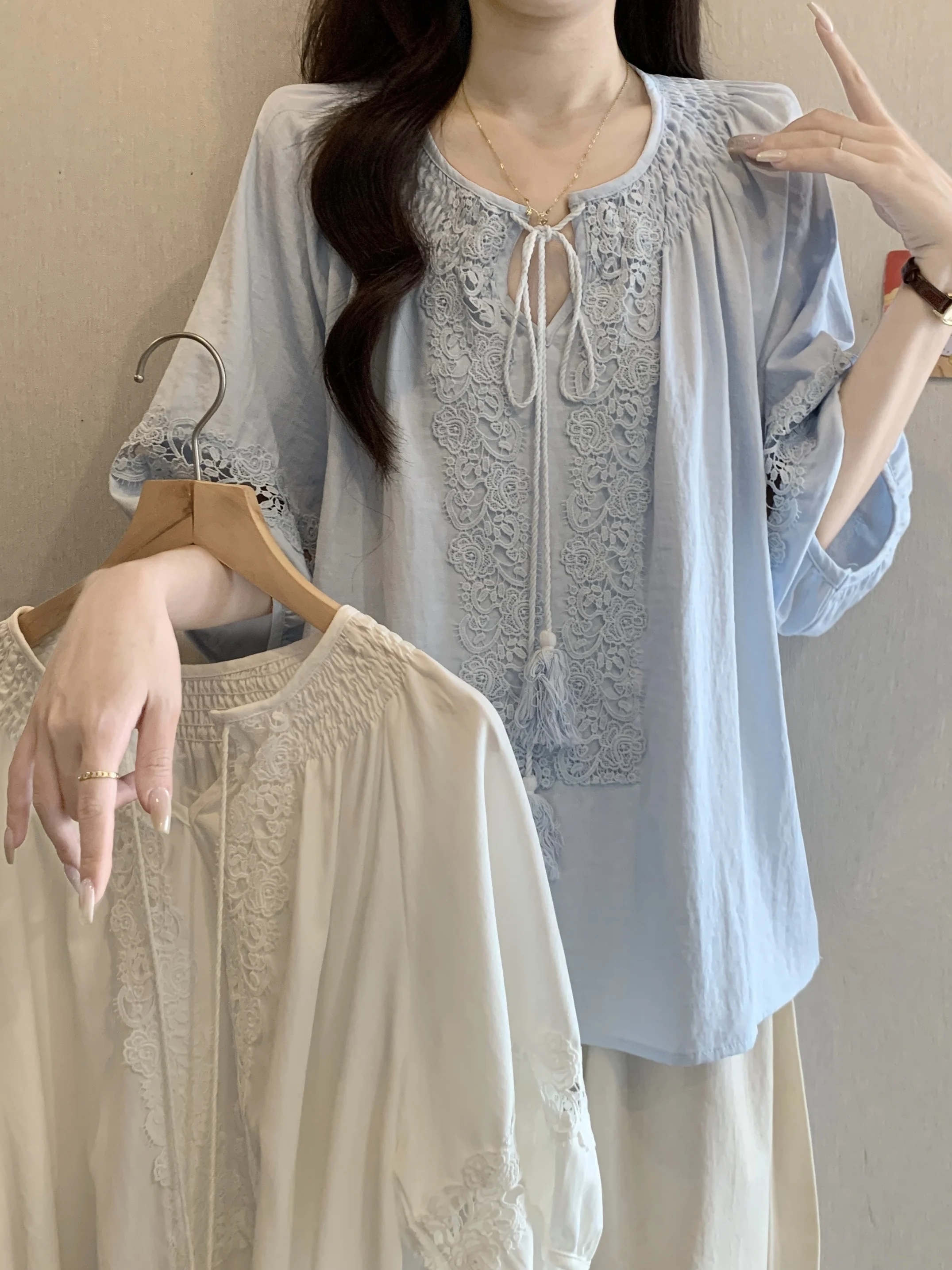 

Loose Women's Shirt round Neck Tie Dye Summer Fashion plus Size Versatile Top Korean Style Breathable Comfortable Korean Version