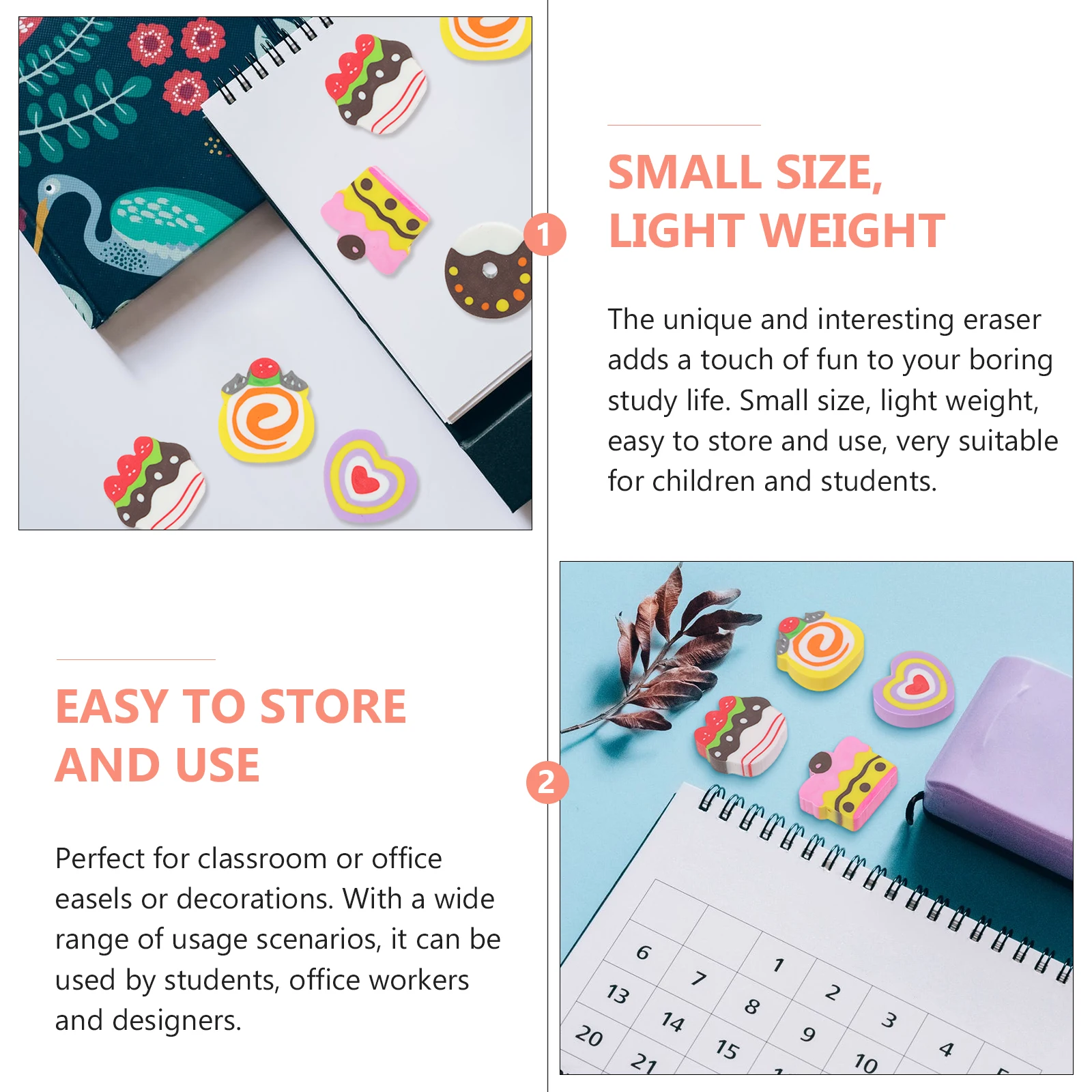 

30 Pcs Erasers Cartoon Dessert Eraser Mini Rubber Writing Supplies Portable School Office Accessories Student Gifts