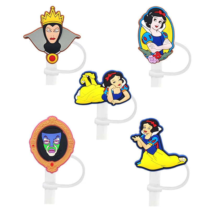 Toppers de paille en silicone Disney Stitch pour tasse en verre, gobelet avec poignée, capuchons anti-poussière réutilisables, Blanche-Neige, 10mm