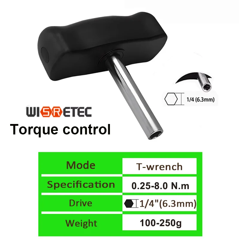 

0.25-8Nm T-Handle Preset Torque Wrench Screwdriver Tool Fit Standard 1/4" Hex Bit Fast Hex Socket Torque Wrench （WISRETEC Brand）