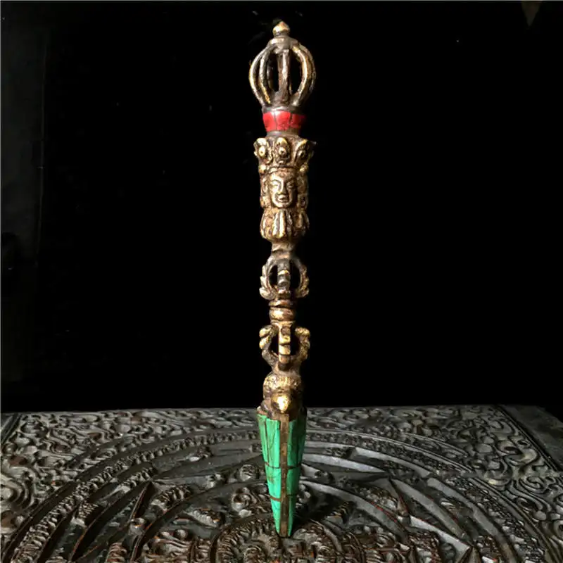 15CM Tibetan Handicrafts Buddhist Hayagriva Vajra Pestle Amulet Tibet Crafts Collections Brass Golden TBC991