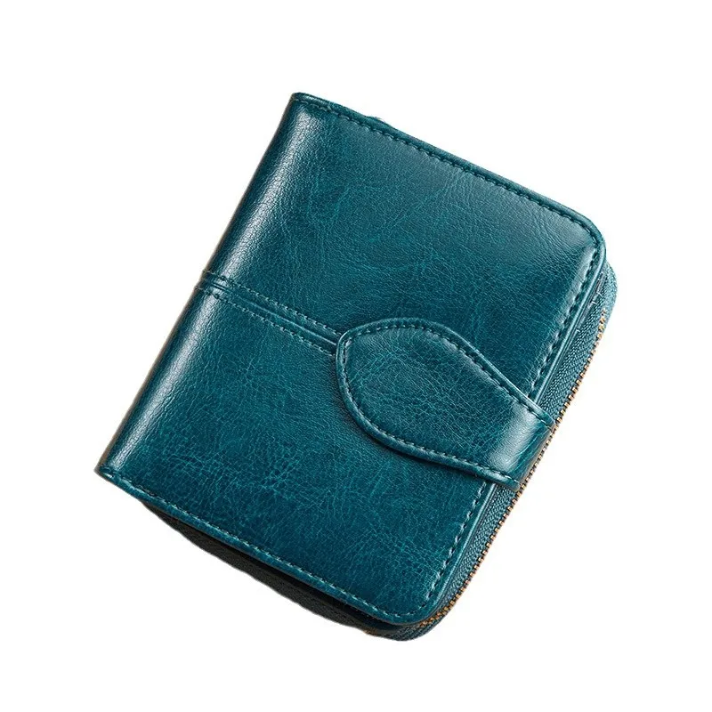 Genuine Leather Men's Short Wallet with RFID Blocking Card Function Vintage Style Oil Waxed Cowhide Driving License Holder