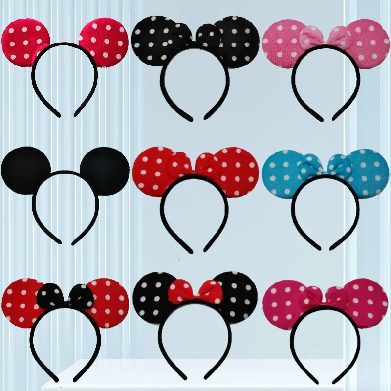 

Disney Wave Point Minnie Mouse Big Ears Headband Women Classic Mickey Hairband Girl Bow Crown Hair Accessories Kids Cosplay Gift