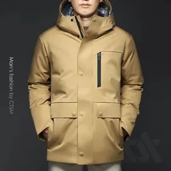 Winter men's down jacket long thick hooded windproof warm coat business casual men's new style