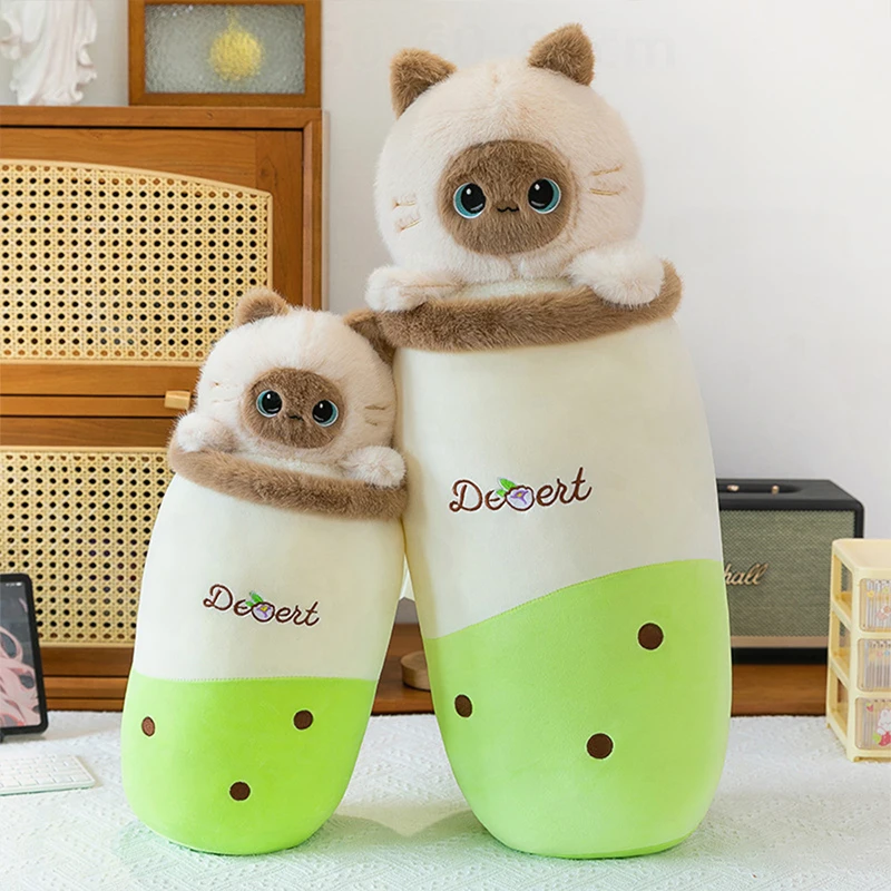 70cm kawaii gato leite xícara de chá brinquedo de pelúcia boneca travesseiro boba urso crianças aniversário presente natal para crianças brinquedo animal de pelúcia