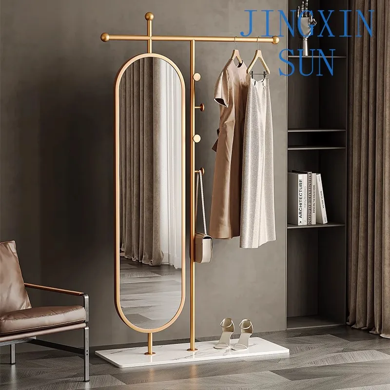 Simple floor coat rack, bedroom home full-length mirror, rotatable full-body mirror, hanging clothes rack, new home