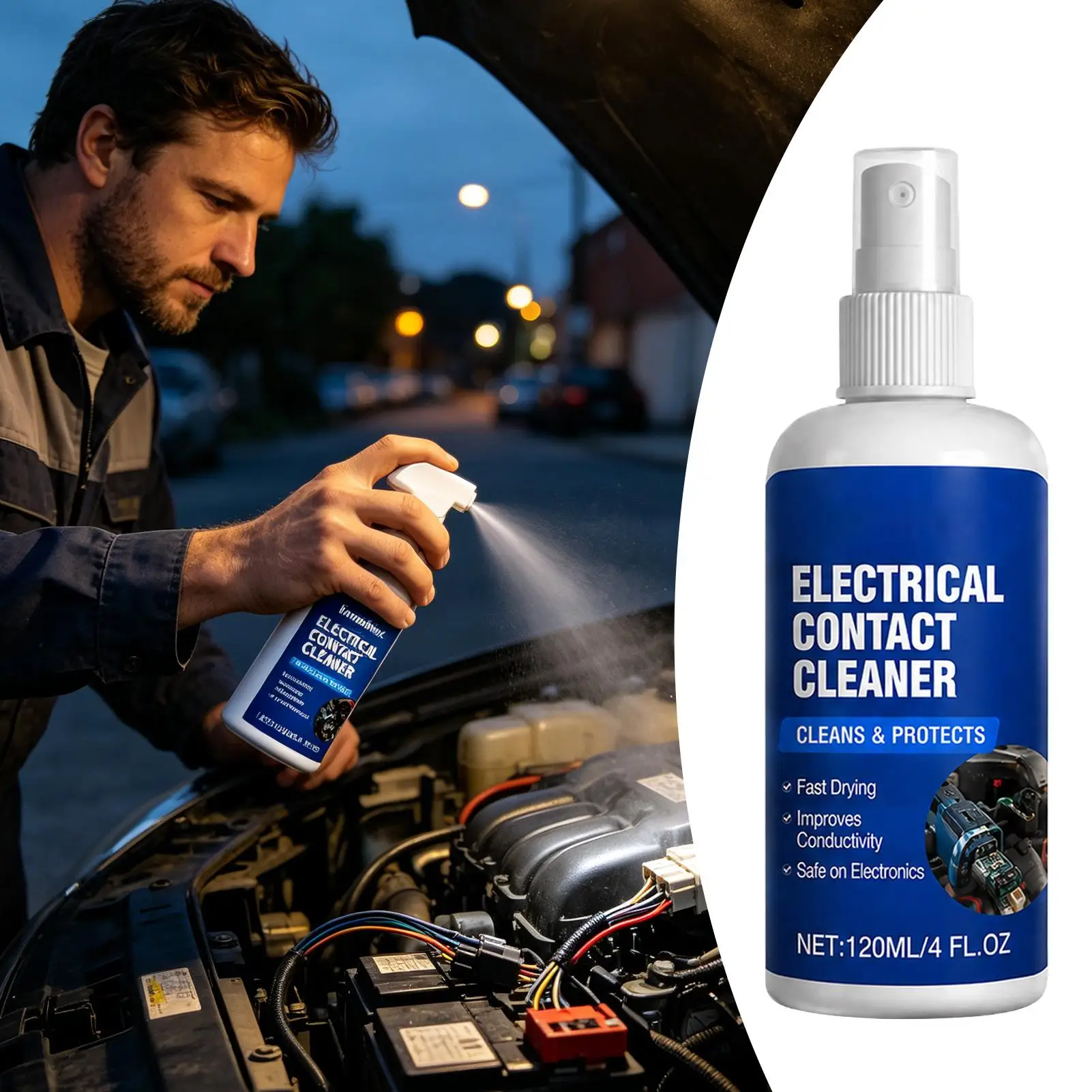 120ml Electrical Contact Cleaner Spray Wiring Connector Maintenance Spray for Car Workshop Garage Industrial Electronic Parts