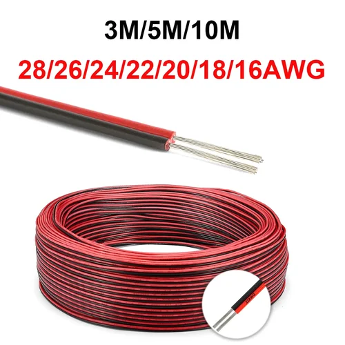 Cable de conexión rojo y negro de 12V, Cable plano automotriz de 2 pines, cables de extensión LED para timbre, cinta de lámpara, altavoces de iluminación
