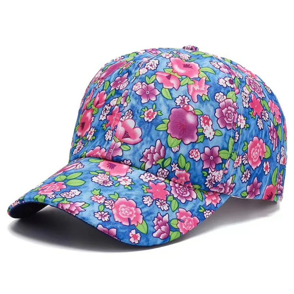 Floral Print Cotton Baseball Caps Fashion Adjustable Breathable Elegant Visors Cap Casual Vintage Peaked Cap Women