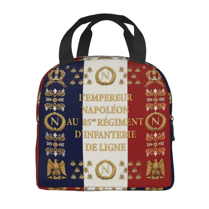 Napoleonic French 85th Regimental Flag Thermal Insulated Lunch Bags France Fleur De Lis Resuable Lunch Tote for Storage Food Box