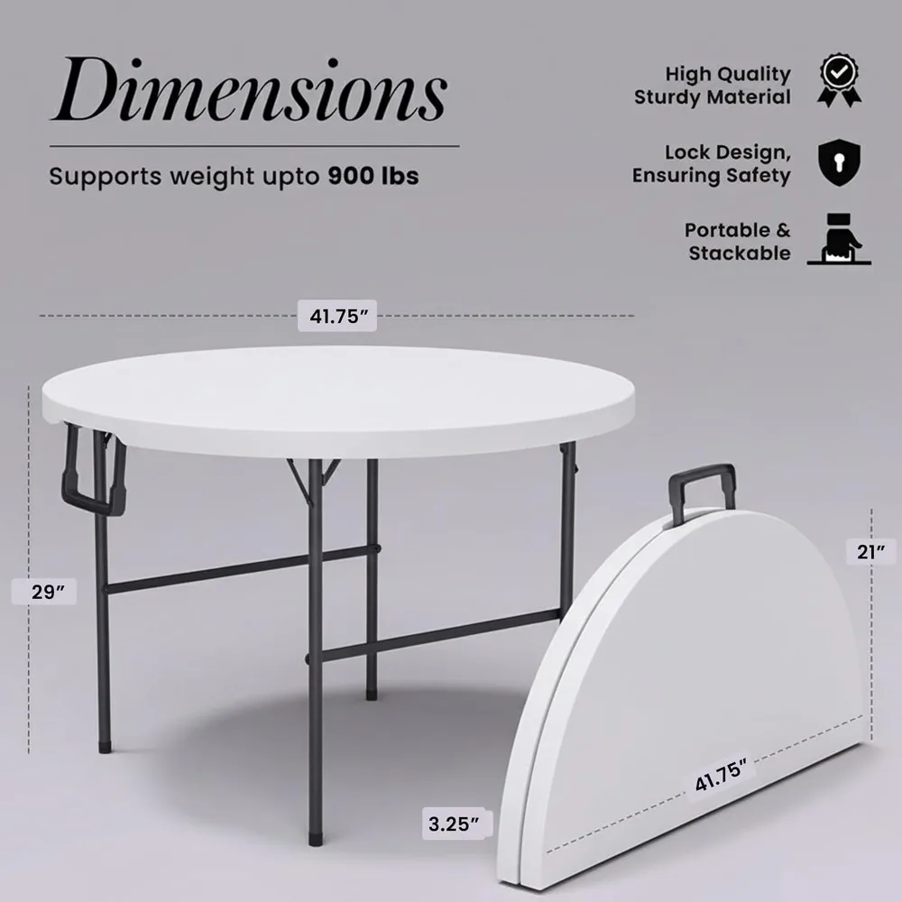 2 Pack 3.5 ft Round Folding Table with Handle & Steel Legs, Portable for Party, Dining, Camping