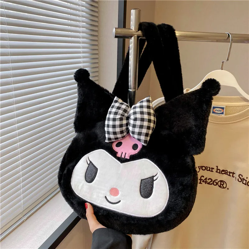 Sanrio new cute Kuromi My melody Cinnamoroll cartoon portable one-shoulder dual-purpose sweet large-capacity plush crossbody bag