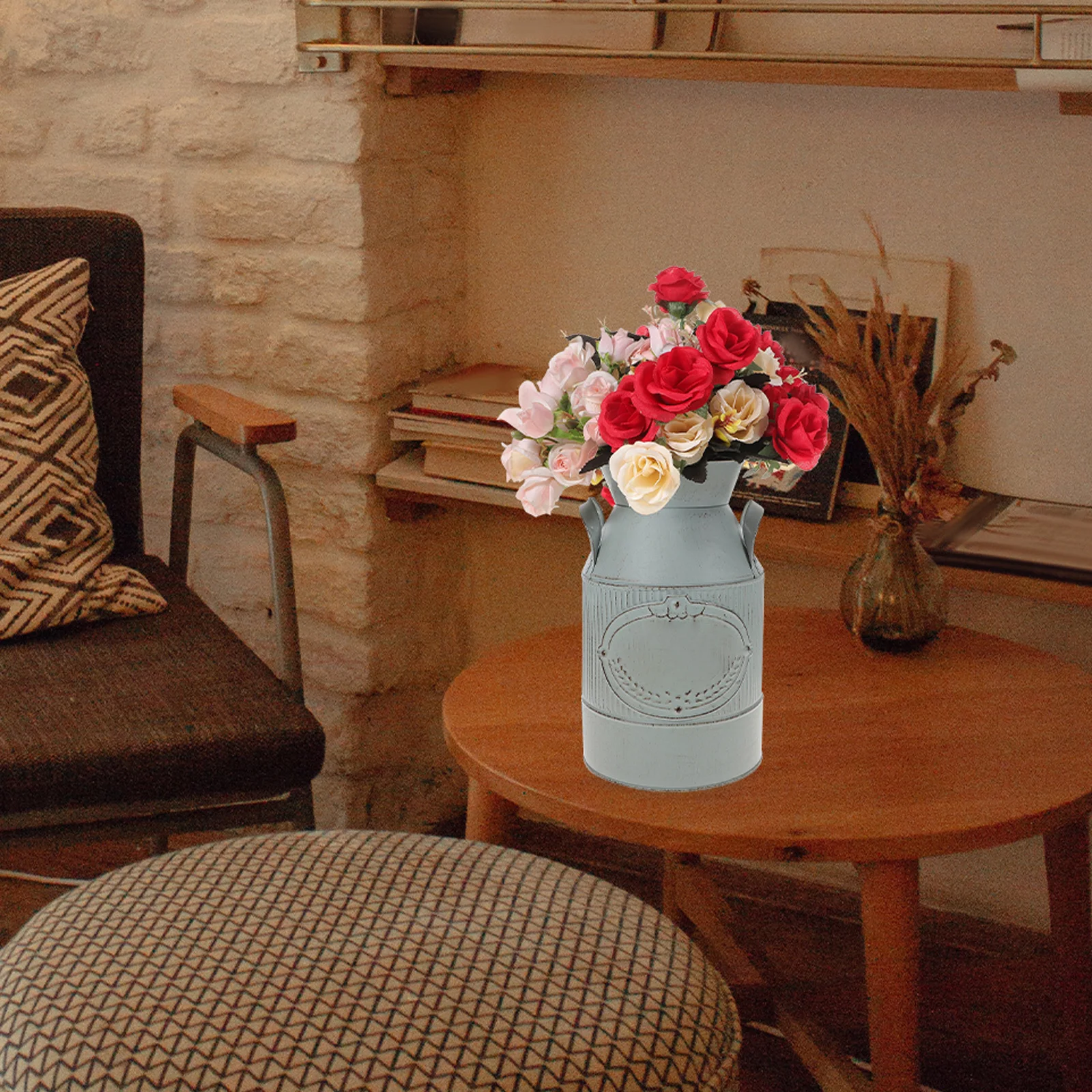 

Rustic Vintage Flower Vase Iron Metal Bucket for Dried Flowers Home Office Decor Farmhouse Style French Country Charm Decorative