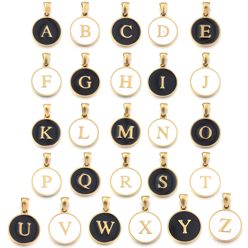 2Pcs Stainless Steel A-Z Round Letter Charms Enamel Alphabet Charms Single-sided Pendant DIY Necklace Bracelet Jewelry Findings