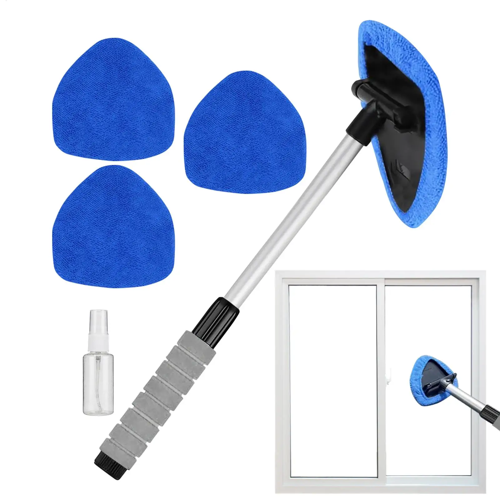 Car Window Cleaning Kit Windshield Cleaning Tool Retractable Handle Fiber Glass Defogger Mop For Car Glass Includes Spray Bottle
