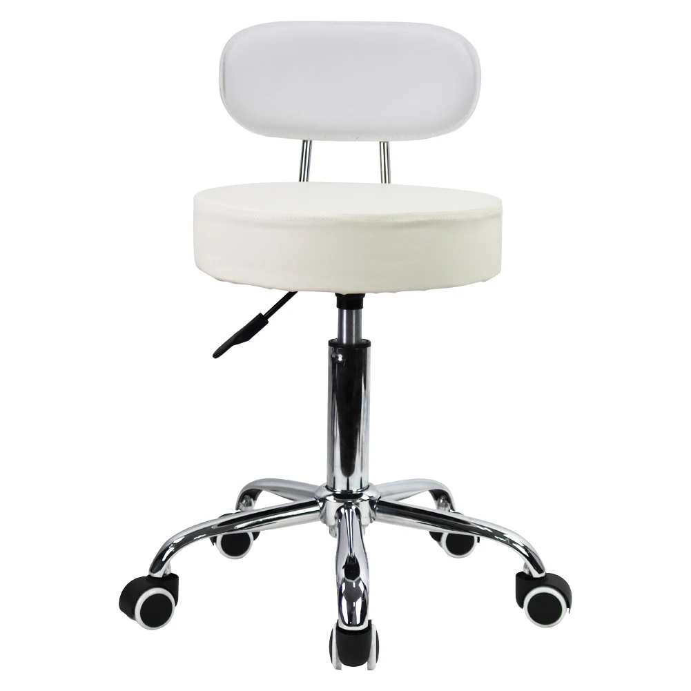 KKTONER PU Leather Rolling Stool with Mid Back Height Adjustable Office Home Drafting Swivel Task Chair with Wheels White