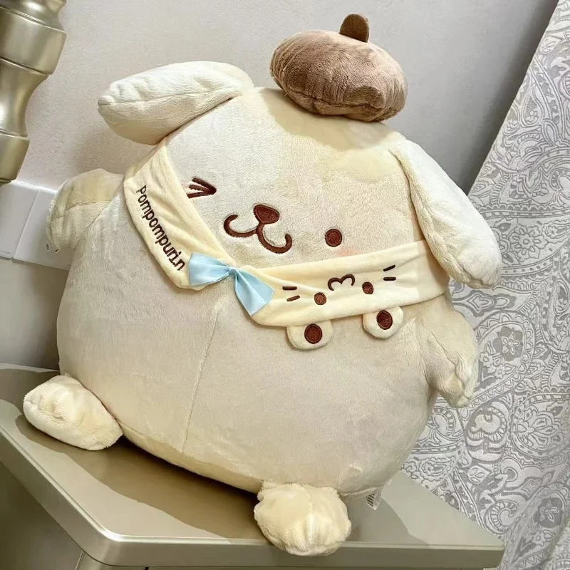Pompompurin Fluffy Stuffed Throw Pillow, Cute Cartoon Puppy Plush Doll With Scarf, Soft Cushion For Bed Couch Home Decor