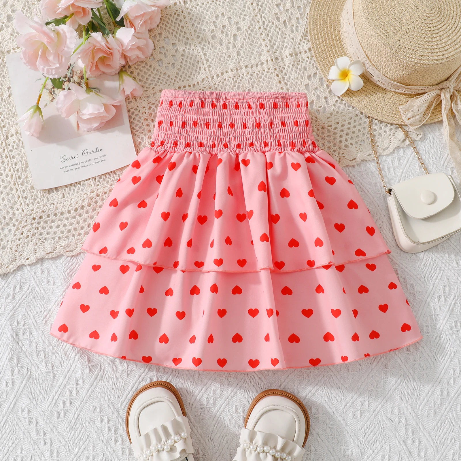 الفتيات عارضة ربيع الخريف القلب طباعة الطبقات تنورة ملابس الأطفال طفل الفتيات كعكة تنورة