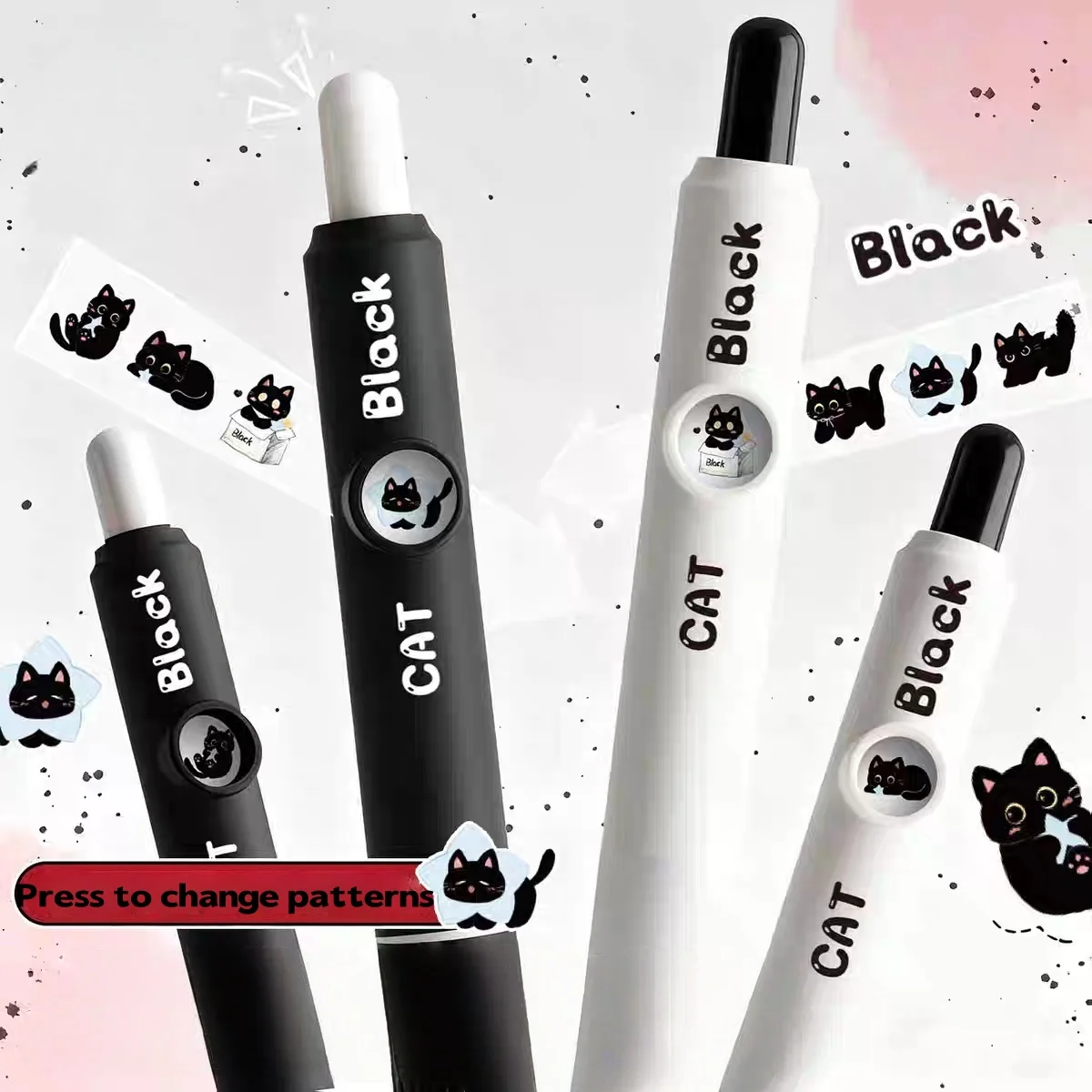 Hot 4Pcs Kawaii Cat Pattern Gel Pens 0.5mm Quick-Dry Black Ink-Smooth Writing Retractable Pens School Stationery Birthday Gift