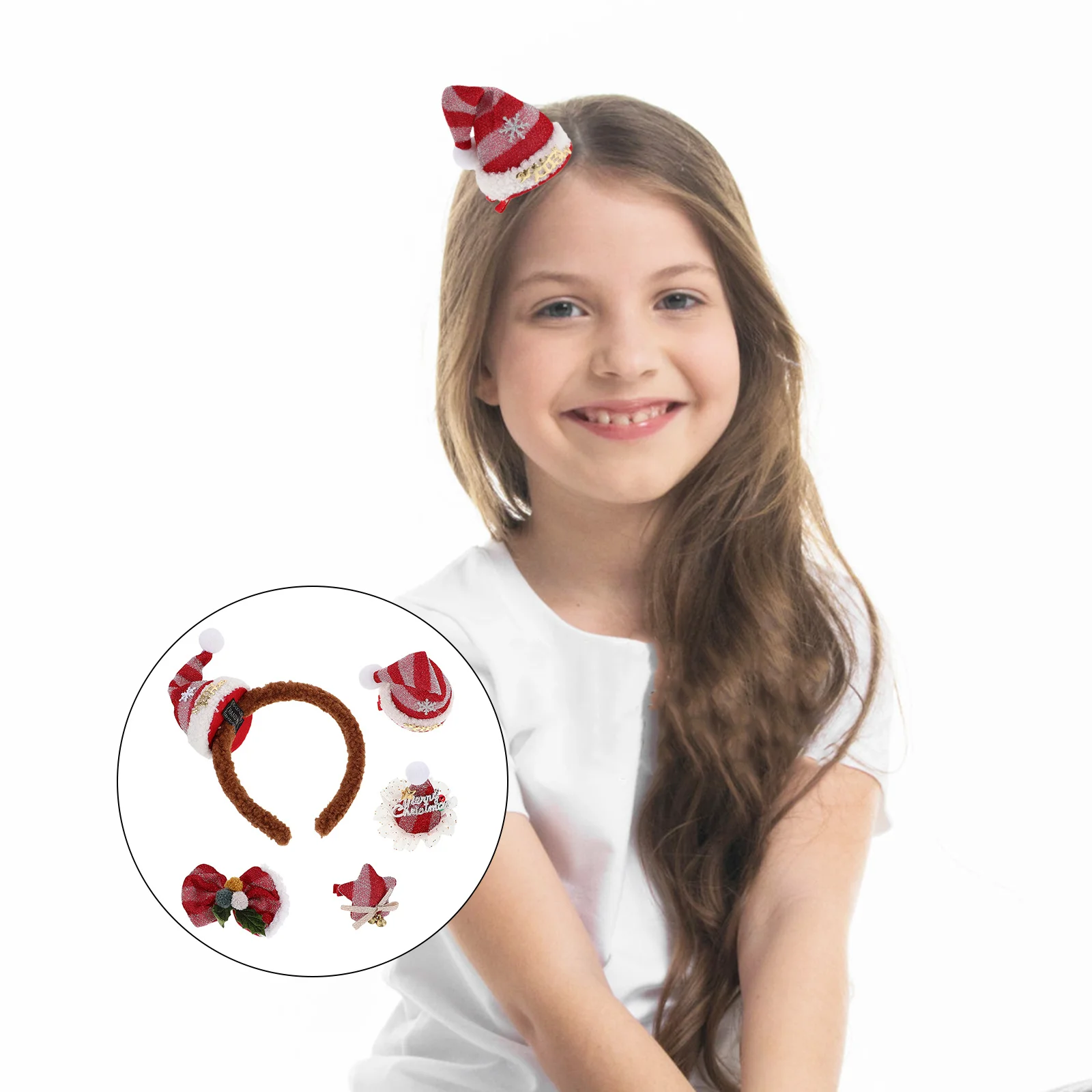 

1Set Christmas Headpiece Set Santa Hat Hair Barrettes Holiday Party Hair Accessories Family School Celebrations for Women