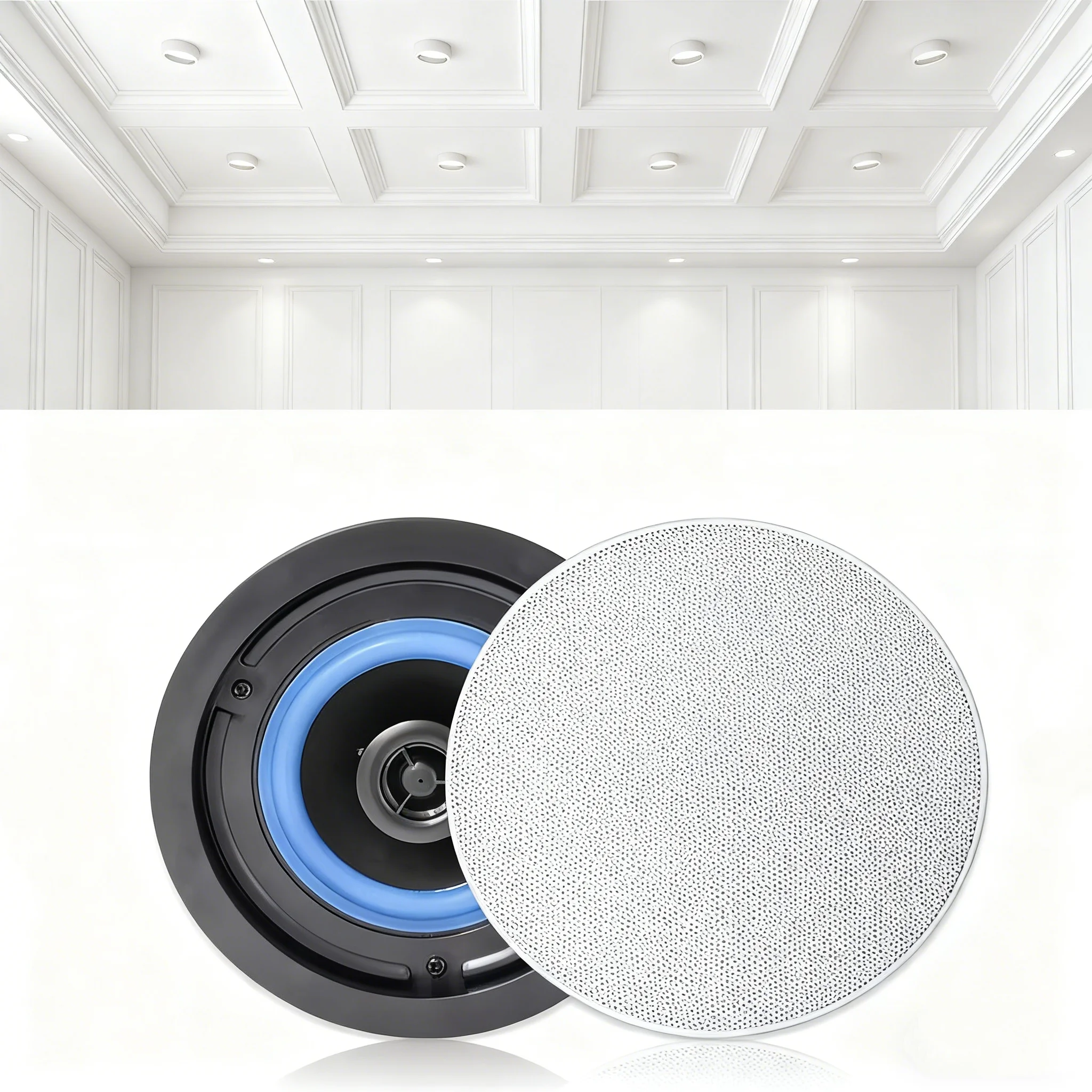 STUDIOFINIX 2PCS 160W 4'' 2-Way Flush Mount In-Ceiling In-Wall Passive Speakers Good For Bathroom Kitchen Office Living Room