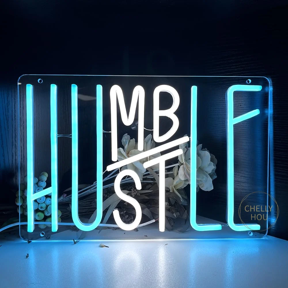 

Светодиодная неоновая вывеска HUSTLE: Декоративный настенный светильник для спальни, комнаты, вечеринки, домашнего бара, ночник с питанием от USB