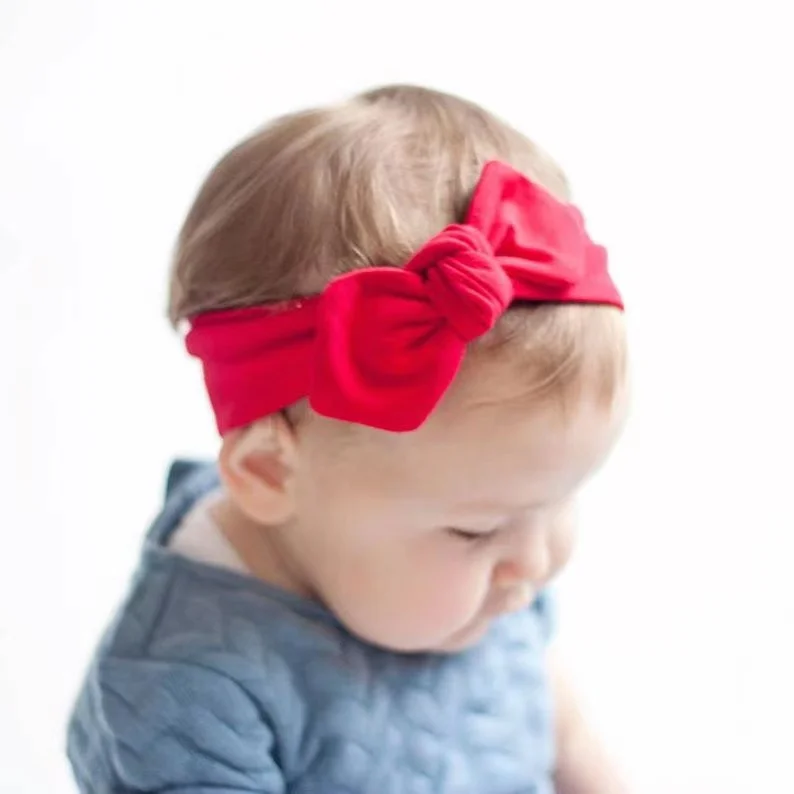 Diademas con Orejas de conejo para bebé, cintas elásticas de algodón para el pelo, lazos para el pelo, diademas con nudo, 5 unidades por lote