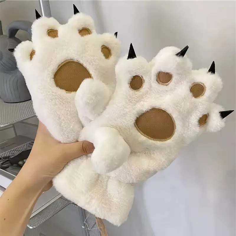 Student Warm Cute Bear Claw Gloves for Women In Winter Thickened Full Finger Warm Soft Skin Friendly and Anti Loss Gloves