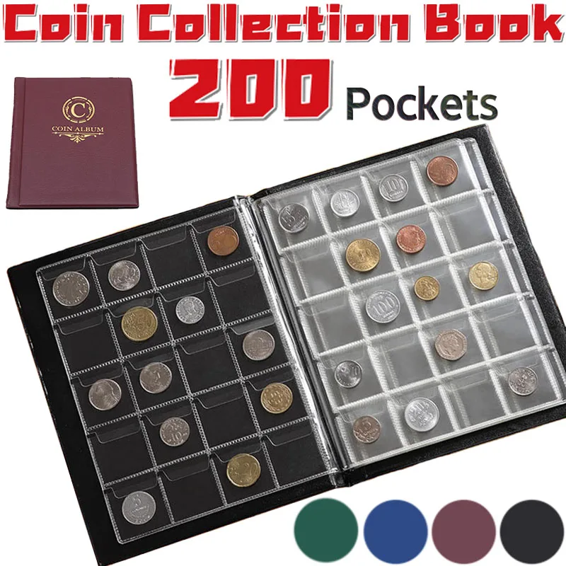 200 Pockets Coin Banknote Collection Album Multi‑purpose Storage Book Badge Collecting Holder Album For Coin Hobby Collectors