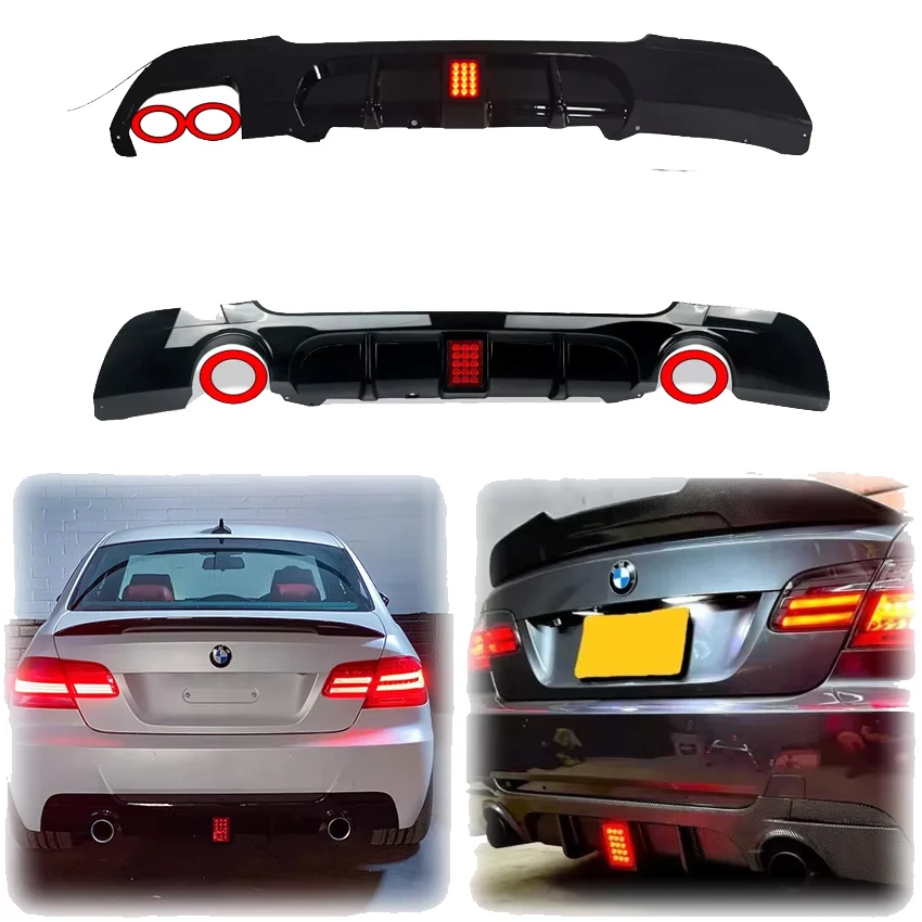 2007 To 2013 For BMW 3 Series 2 Door E92 E93 Coupe M Sport MP Style Rear LED Light Bumper Lip Diffuser Spoiler Gloss Black