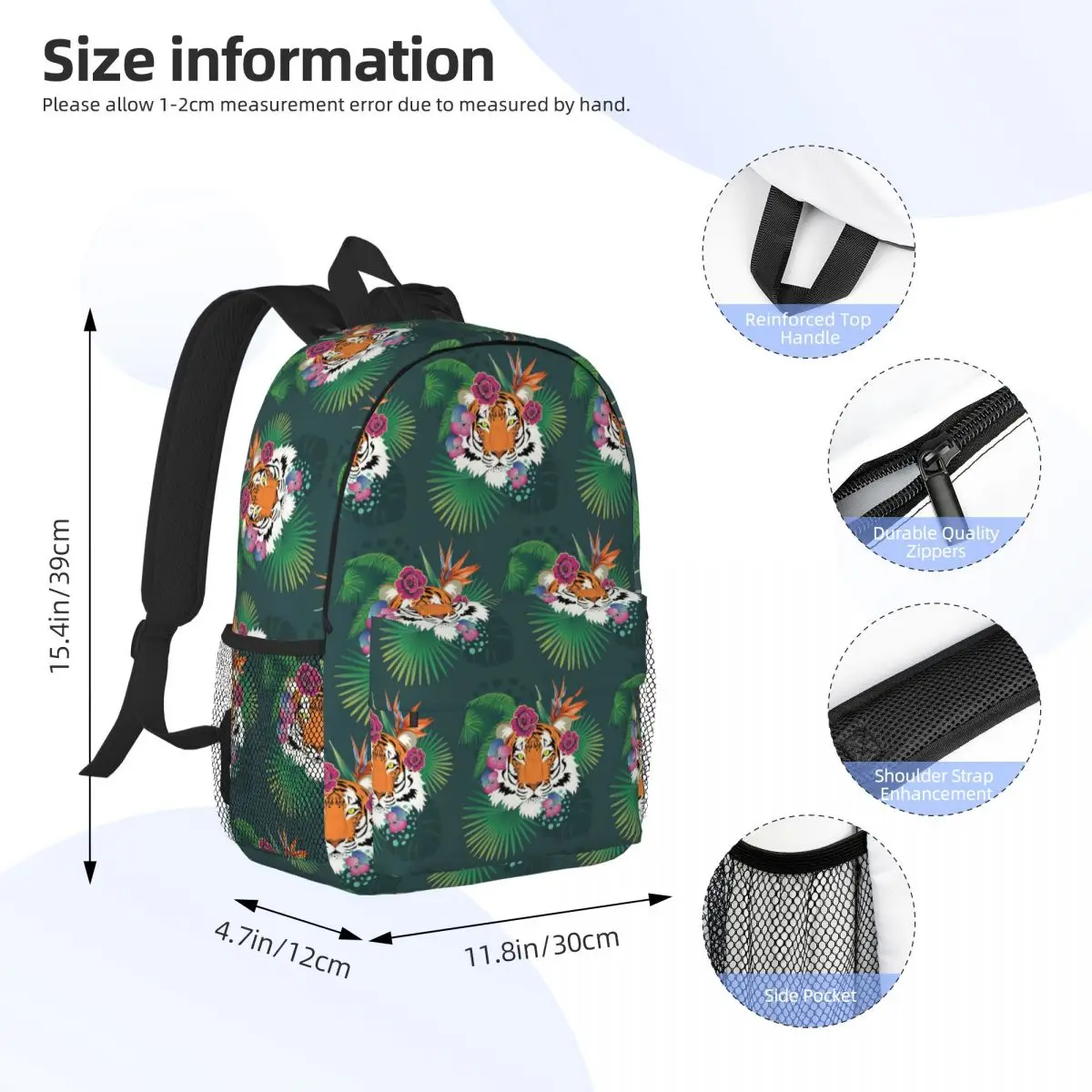 Leopard Tiger Cartoon 2 Backpack Student Boys Girls BookBag Men Women School Bag Laptop Shoulder Bags