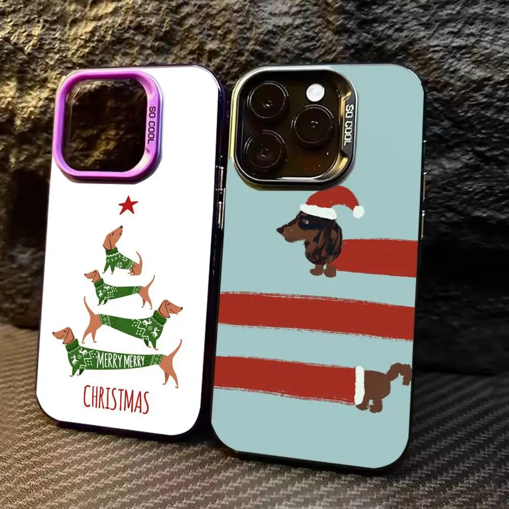 Funda de teléfono con diseño de perro salchicha, carcasa plateada de Color para IPhone 17 16 15 14 13 12 11 Pro Max Plus
