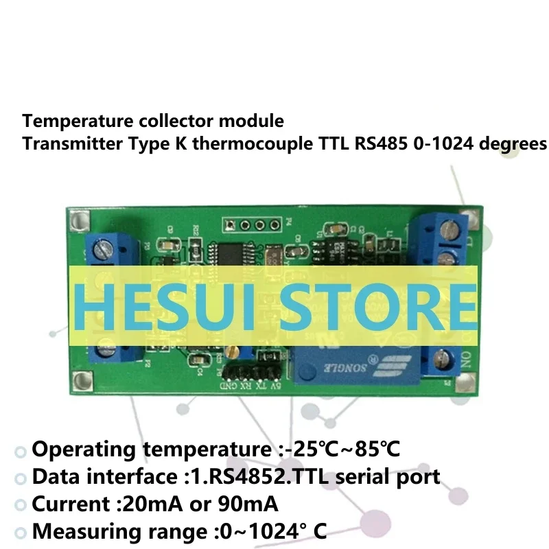 Temperature collector module transmitter Type K thermocouple TTL RS485 0-1024 degrees MODBUS