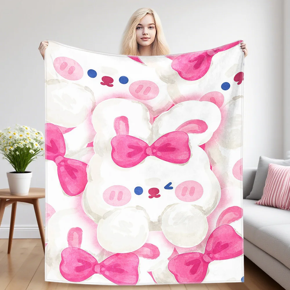 Pink Rabbit Nap Blanket,Flannel Blanket,Suitable For Sofas,Beds,Cars,Rooms,Offices,Camping,Exquisite Gift Blankets
