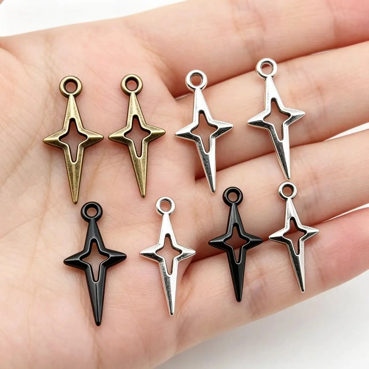 40Pcs 10*23mm 3 Color Wholesale Openwork Star Charms Nature Pendants Handmade Decoration Vintage for DIY Jewelry Making Findings