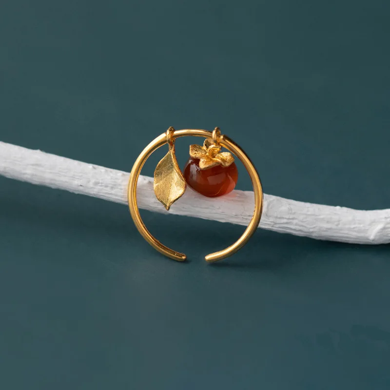 

Luxury 925 Sterling Silver Persimmon Leaf Round Rings for Women Handmade Adjustable High Quality Fine Jewelry
