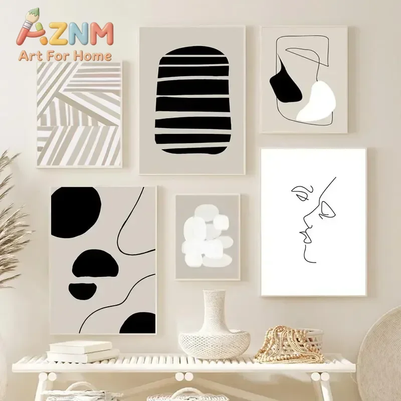 Minimalist Abstract Line Art Beige Black Canvas Painting Poster and Print Wall Modern Pictures for Living Room Home Decoration