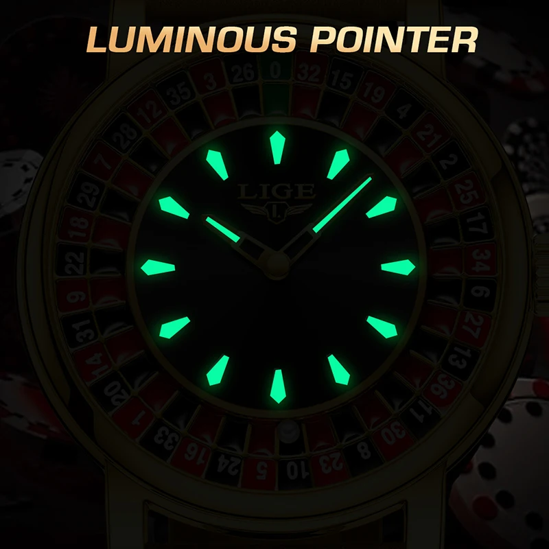 LIGE Brown Leather Watch For Men Fashion Scrolling Pointer Magnetic Force Watch Man Waterproof Luminous Men's Quartz Wristwatch