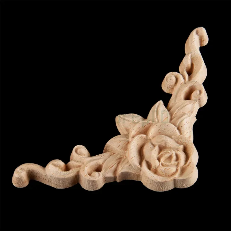 bowarepro 1pc Wood Wall Carving Decal for Furniture Decoration Rose Floral Wooden Applique Carved Decoration Crafts DIY  8*8cm